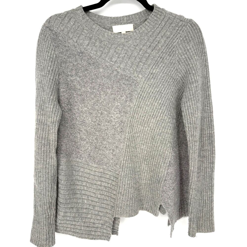 Lisa Todd Sweater Cashmere Blend Assymetrical Notch Hem Patchwork Style Sz Small